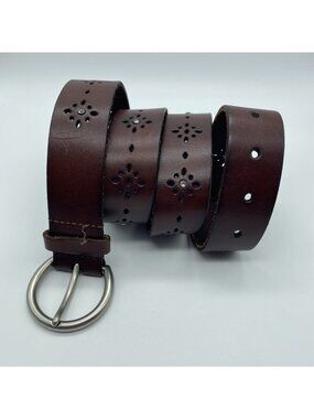 American Eagle Brown Genuine Leather Belt Women's XL Embossed Rhinestone 8977
